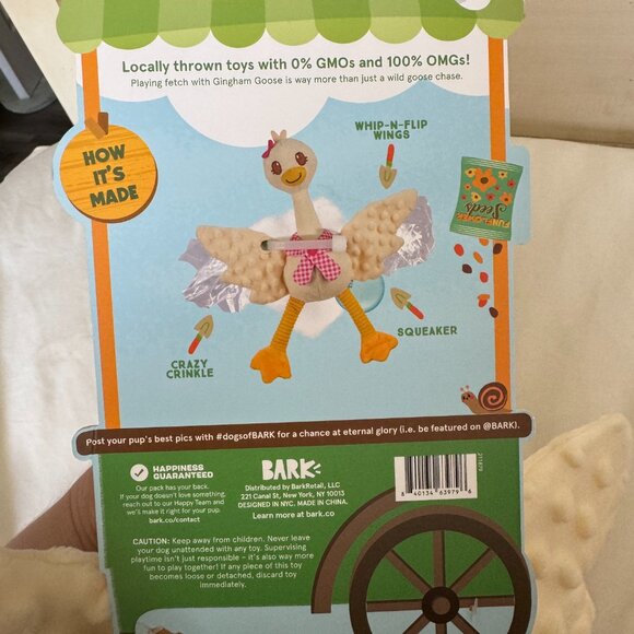 NWT, Bark Box Dog Toy GINGHAM GOOSE, All Dog Sizes, White Plush, Farmer's Barket - Picture 3 of 4